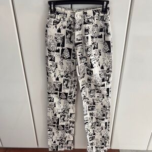 Reformation Black and White Wide Leg Cartoon Jeans